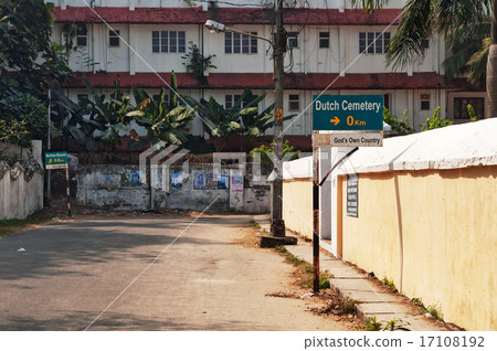 Dutch cemetery sign on the street in Fort Kochi Dutch cemetery sign on the street in Fort Kochi 17108192