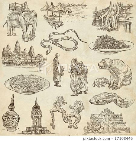 Cambodia - Hand drawn illustrations. Frehand pack. Cambodia - Hand drawn illustrations. Frehand pack. 17108446
