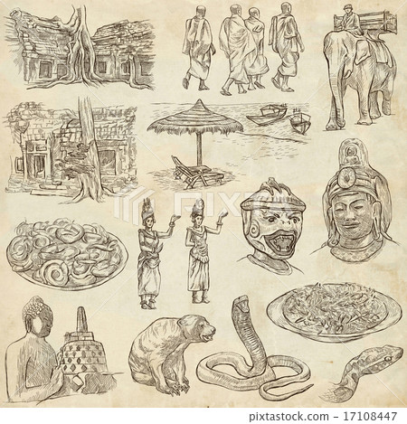 Cambodia - Hand drawn illustrations. Frehand pack. 17108447