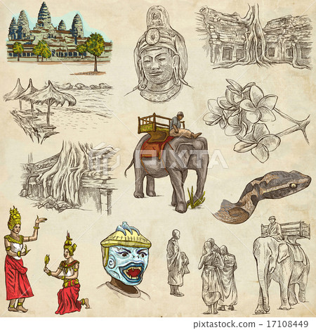 Cambodia - Hand drawn illustrations. Frehand pack. 17108449