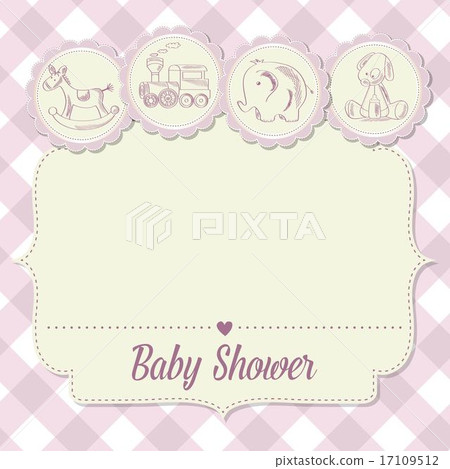 baby girl shower card with retro toys 17109512