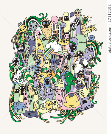 Hand drawn Aliens and Monsters cartoon doodle 17112198