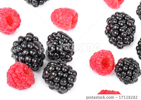 Blackberry and raspberries closeup on white 17118282