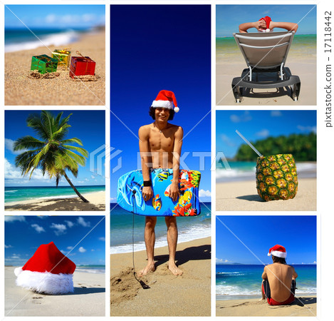 Santa on tropical beach collage 17118442