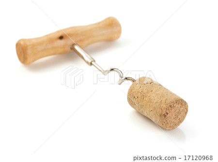 corkscrew and wine cork on white corkscrew and wine cork on white 17120968