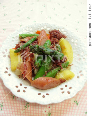 Stir-fry of green asparagus and corned beef 17121502