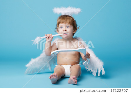 little angel on blue background little angel on blue background 17122707