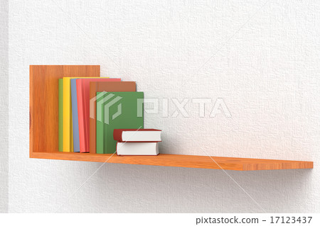 Colored books on wooden bookshelf Colored books on wooden bookshelf 17123437