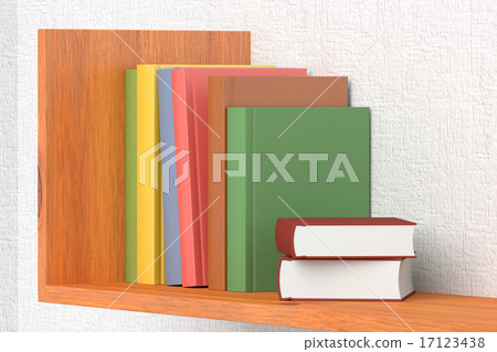 Colored books on wooden bookshelf Colored books on wooden bookshelf 17123438