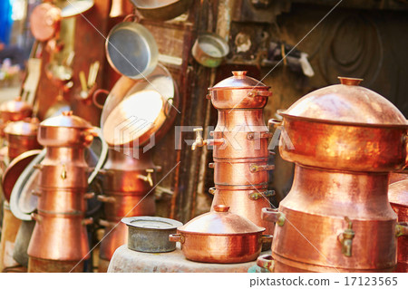 Selection of bronze teapots on Moroccan market Selection of bronze teapots on Moroccan market 17123565