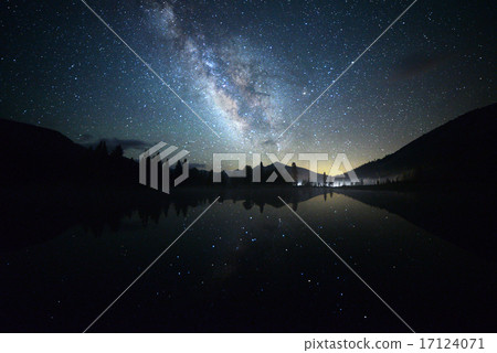 Milky Way Galaxy over Perfect Reflective Lake Milky Way Galaxy over Perfect Reflective Lake 17124071