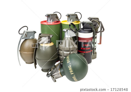 All explosives, weapon army,hand grenade on white 17128548