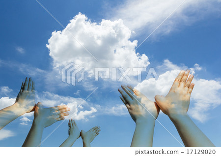 Bird shaped hands on cloud and sky Bird shaped hands on cloud and sky 17129020