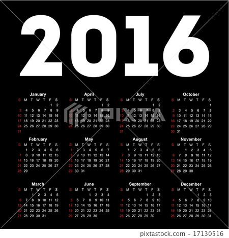 Calendar for 2016 on black background. Calendar for 2016 on black background. 17130516