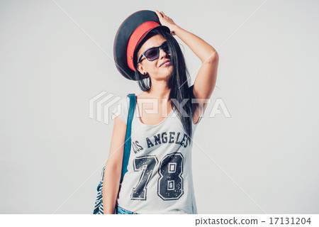 Fashion swag sexy girl having fun wearing police cap. Fashion swag sexy girl having fun wearing police cap. 17131204