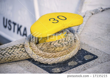 bollard with mooring line of a trawler bollard with mooring line of a trawler 17135215