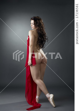 Shot of sexy dancer posing naked with red cloth 17136581