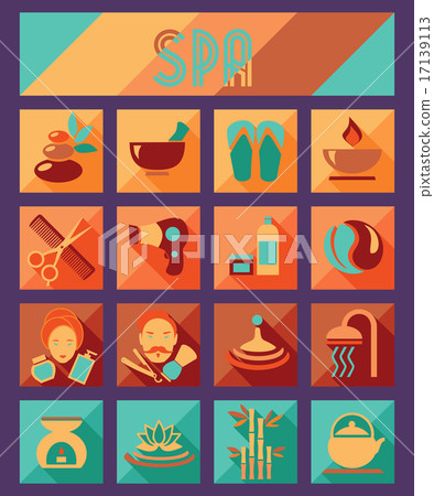 Set of spa and beauty flat icons. Healthcare... - Stock Illustration ...