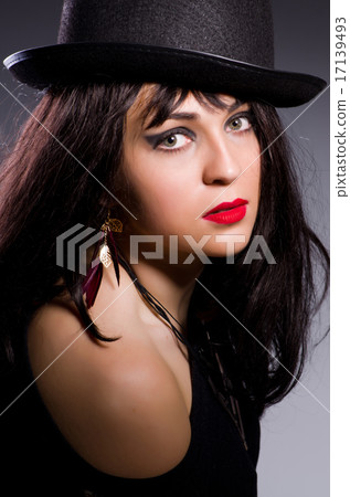 Woman in retro concept in dark room Woman in retro concept in dark room 17139493