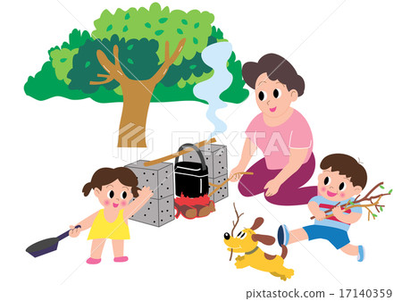 Mothers who cook rice with camp, children and dogs 17140359