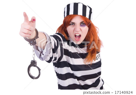 Prisoner in striped uniform on white Prisoner in striped uniform on white 17140924