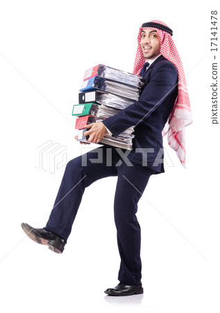 Arab businessman with many folders on white Arab businessman with many folders on white 17141478