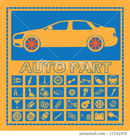 car part icons on blue square car part icons on blue square 17141978