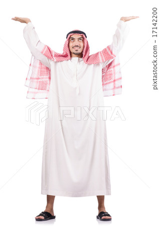 Arab businessman pushing isolated on the white Arab businessman pushing isolated on the white 17142200