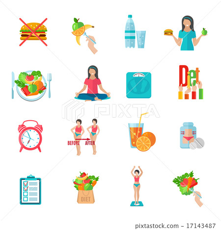 Weight loose diet flat icons set 17143487