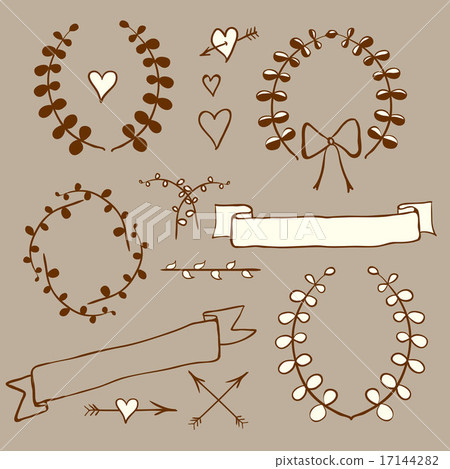 Sketch wreath, heart, arrow, bow in vintage style 17144282