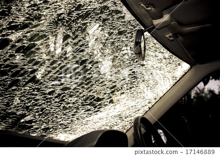 Damaged glass (car windshield) inside car 17146889