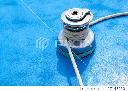 Sailboat winch and rope yacht detail . 17147610