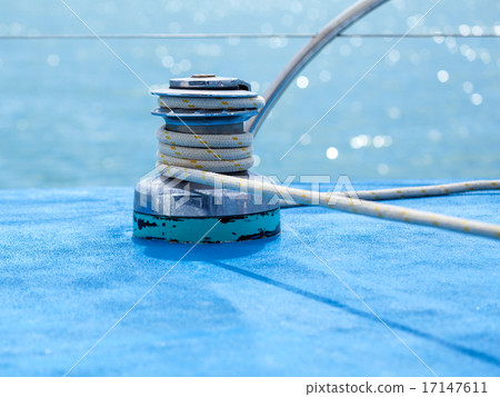 Sailboat winch and rope yacht detail . Sailboat winch and rope yacht detail . 17147611