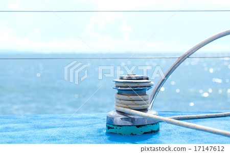 Sailboat winch and rope yacht detail . Sailboat winch and rope yacht detail . 17147612