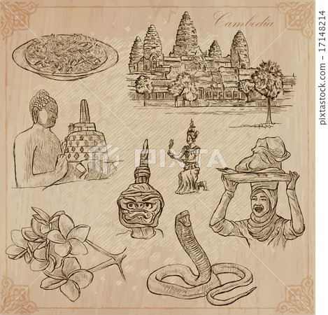 Kingdom of Cambodia - Hand drawn vector pack 17148214