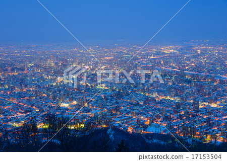 札幌視圖夜視圖從altoya山觀測所的 17153504