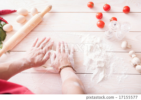 background of men's hands knead the dough 17155577