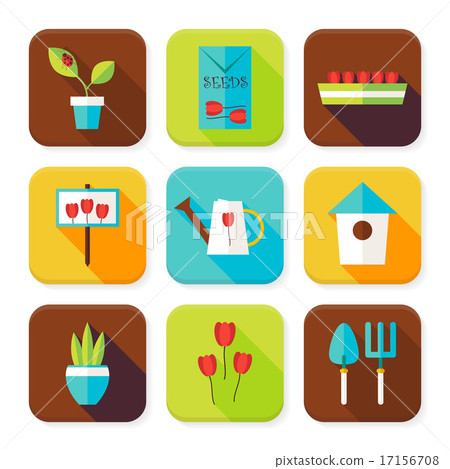 Flat Gardening and Flowers Squared App Icons Set - Stock Illustration ...