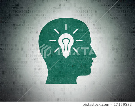 Data concept: Head With Light Bulb on Digital Paper background Data concept: Head With Light Bulb on Digital Paper background 17159582