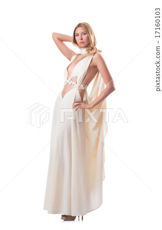 Model wearing fashionable clothing on white Model wearing fashionable clothing on white 17160103