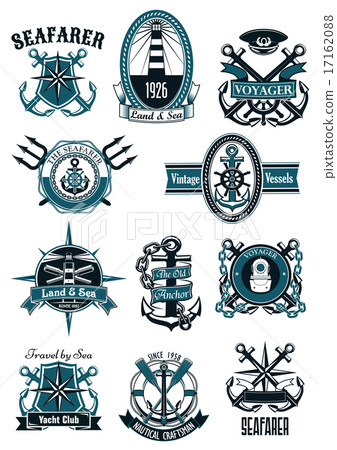 Vintage nautical badges with marine items 17162088