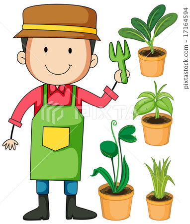 圖庫插圖: gardener with potted plants