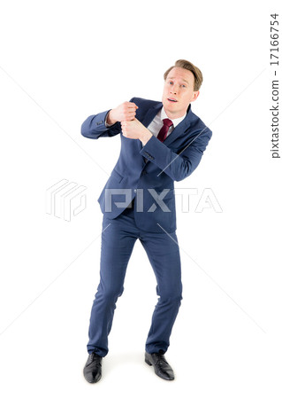 An anxious businessman pulling something 17166754
