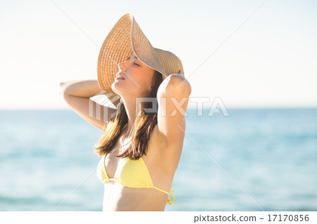 Brunette relaxing with a straw hat 17170856