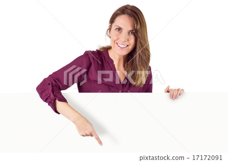 woman holding placeholder in her hands 17172091