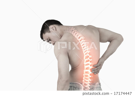 Highlighted spine of man with back pain Highlighted spine of man with back pain 17174447