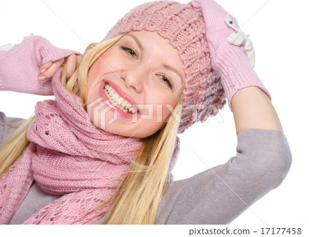 Portrait of happy girl in winter clothes 17177458