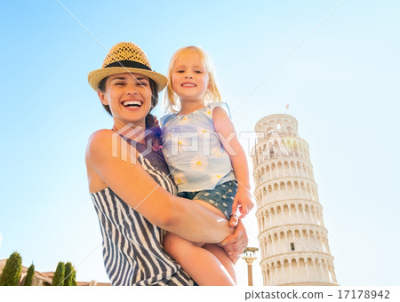 Portrait of mother and baby girl in front of leaning tower of pi Portrait of mother and baby girl in front of leaning tower of pi 17178942