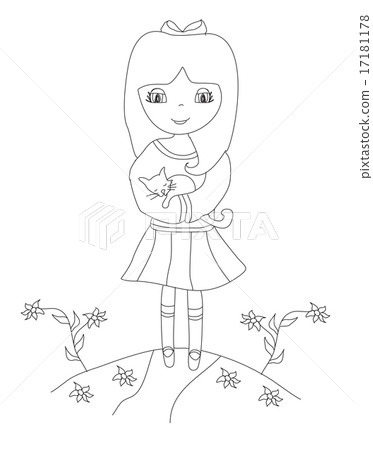 sweet girl and her cat 17181178