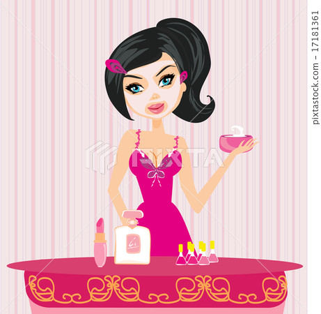 Cute woman applying moisturizer vector Cute woman applying moisturizer vector 17181361